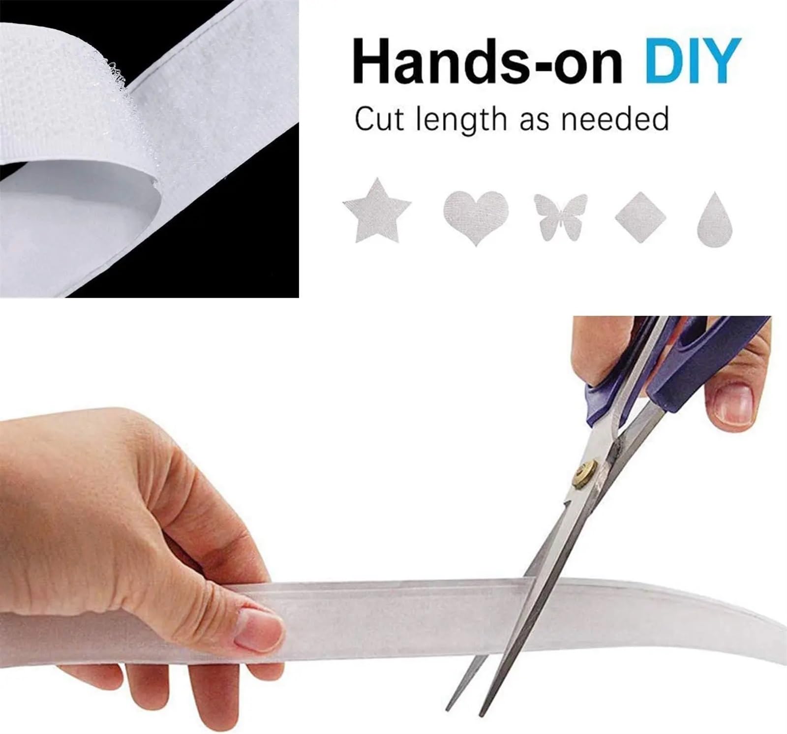 Adhesivo Fuerte Hook Y Loop Cinta adhesiva mágica de 20mm, autoadhesiva, adhesivo extrafuerte doble cara con almohadilla, cierre gancho y bucle esponjoso, color blanco(25Meter)