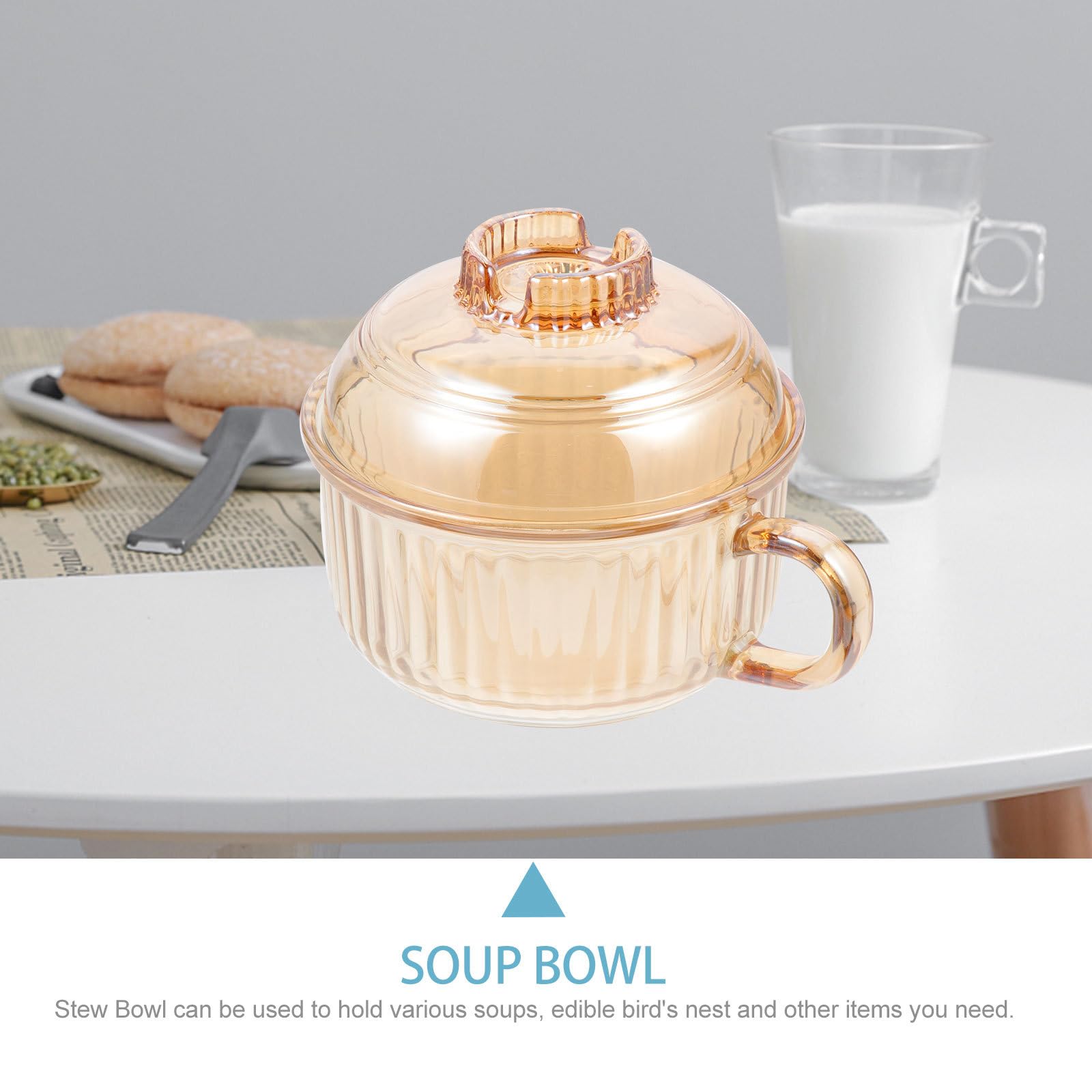 Cuenco de Vidrio Marrón Resistente al Calor y Fácil de Limpiar para Sopa con Tapa Diseño Simple y Delicado Adecuado para Familias y Restaurantes