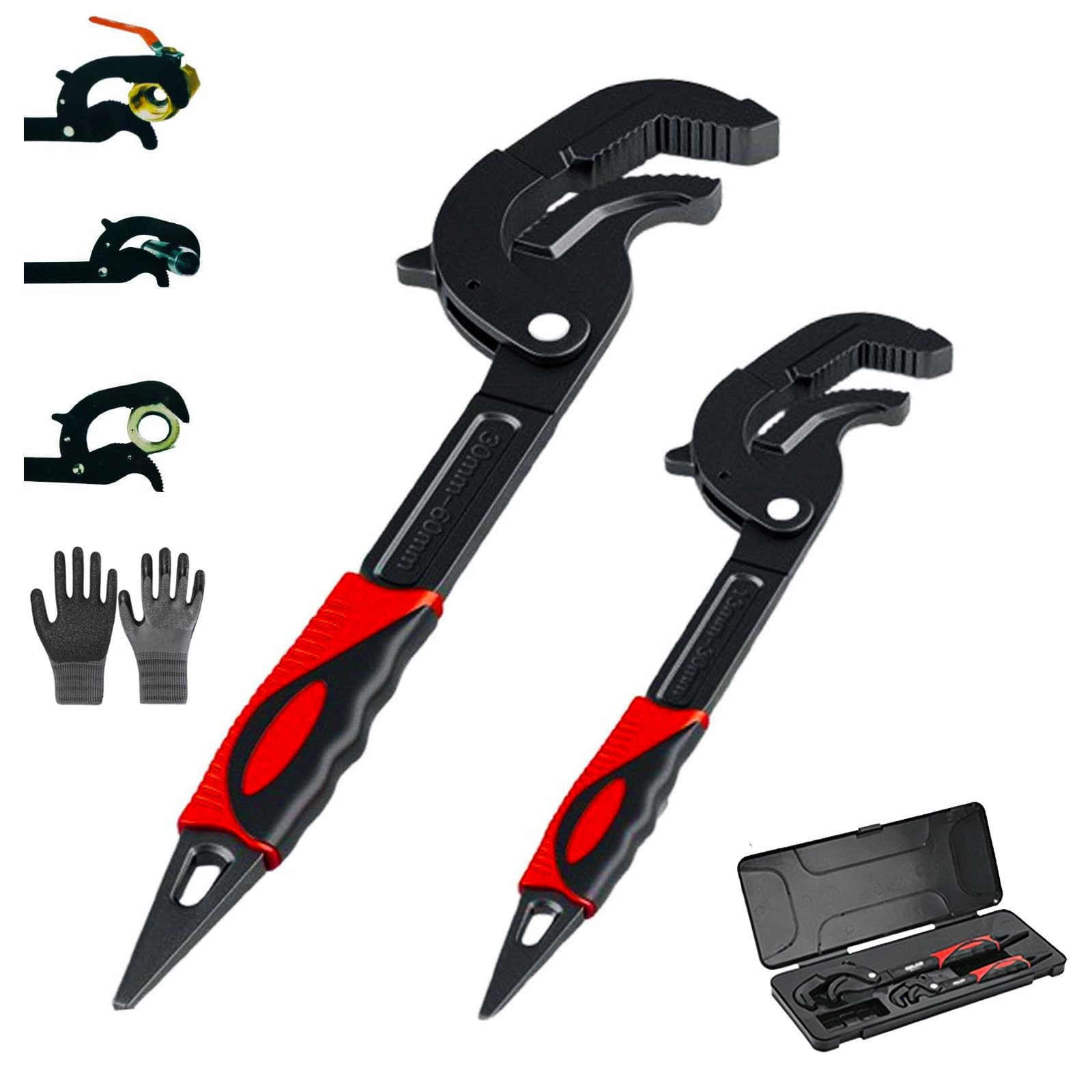 Llelemamo Red Labor-Saving Universal Wrench, Self Adjusting Spanner, Quick Power Grip Pipe Wrench Set, Self Adjusting Pipes Wrench Set For Nuts, Pipes, Fixtures And Auto Repai (,2 Pcs)