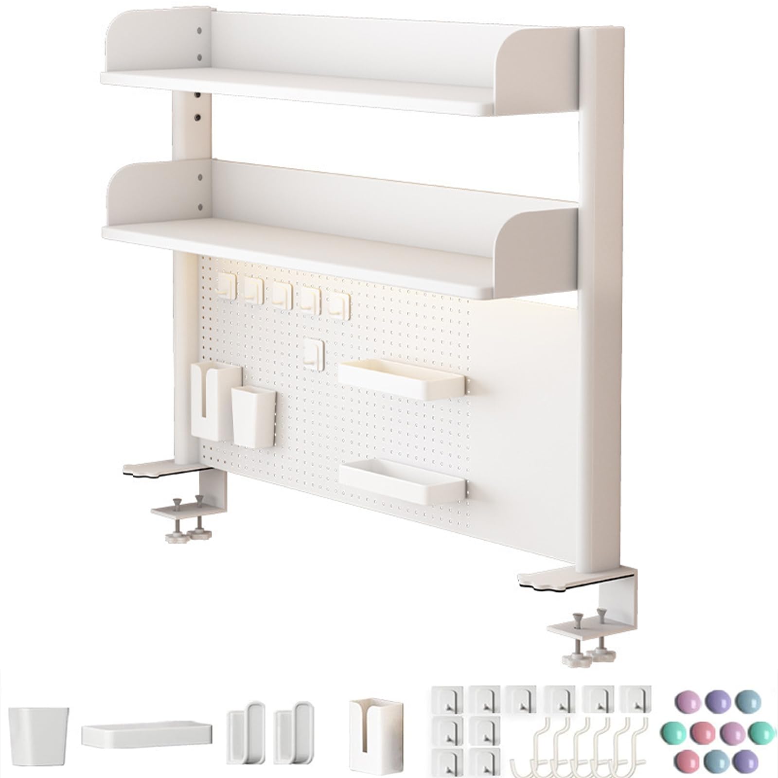 Scaffale organizer da scrivania con morsetto, scaffale da scrivania, regolabile, accessori da scrivania con display a pannello forato, mensola salvaspazio per casa e ufficio