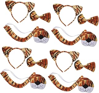 فوميز. 4 مجموعات من عصابة راس انف النمر واذني النمر والذيل للبالغين من الجنسين، زي تنكري فاخر على شكل حيوان للنساء، اذني حيوانات، قطيفة على شكل نمر ونمر من القماش، مجموعة من 4 قطع، متعدد الألوان