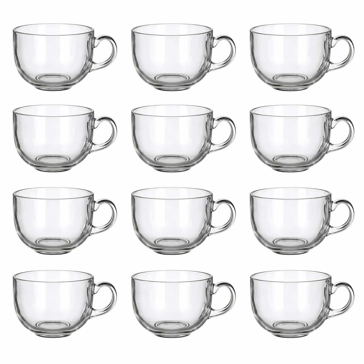 Clear Glass Tea Coffee Cups Set of 12 (150ml) | Durable Round Glass Mugs with Handle | Chai, Milk & Beverage Cups-image-20