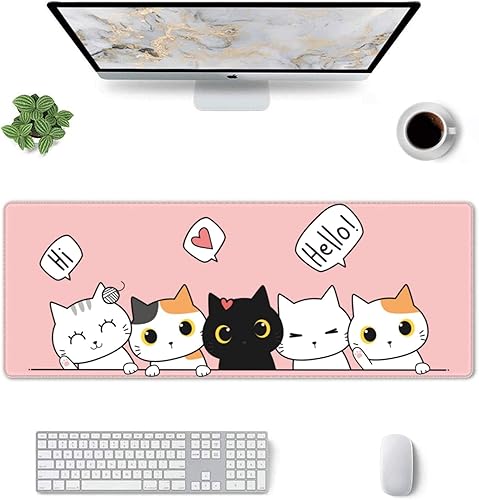 Miniatura 2 de Alfombrilla de mouse para juegos de gatos y gatitos, color rosa, grande, XL, tapete de escritorio Kawaii largo extendido, alfombrilla de mouse