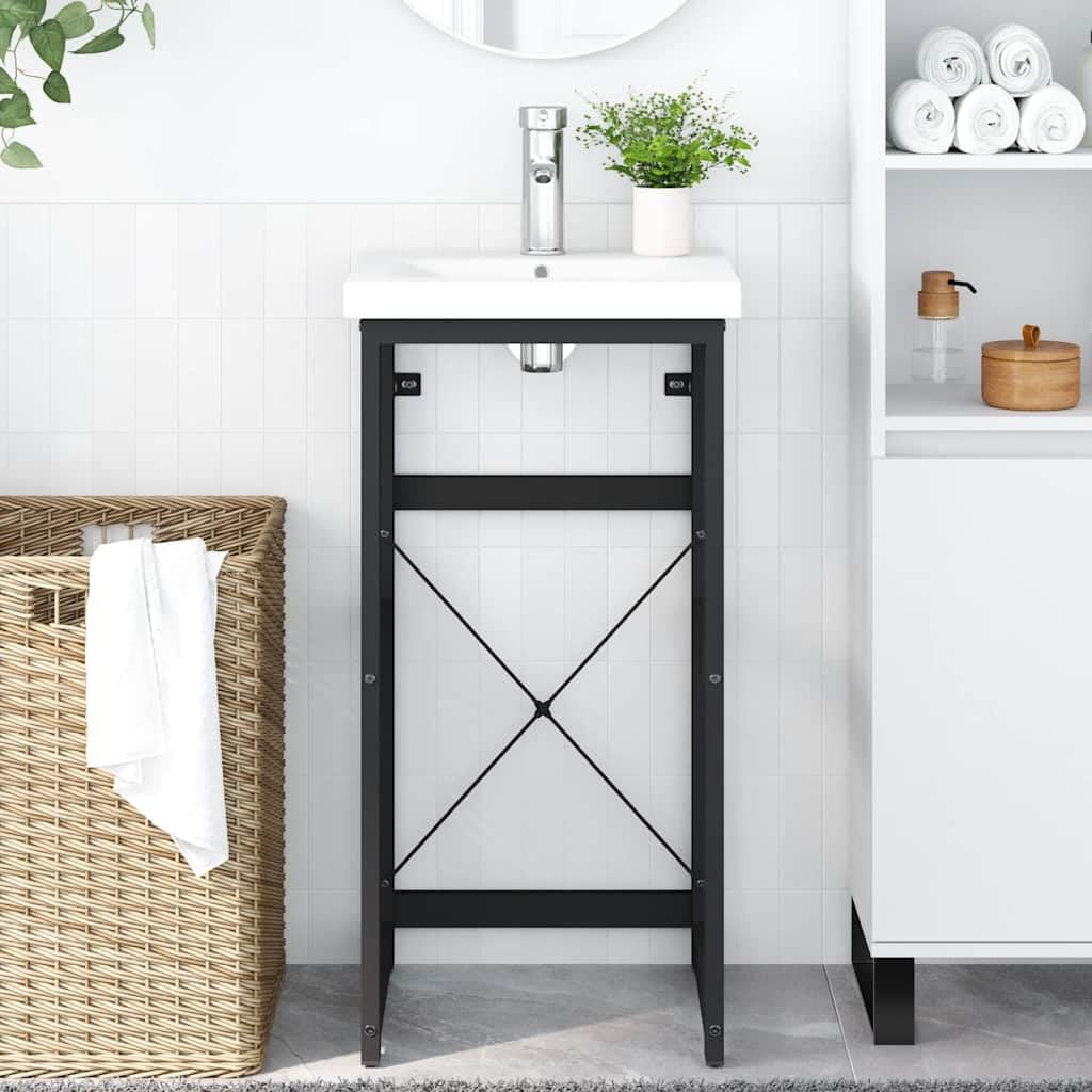 Badezimmer Waschtischgestell Schwarz aus pulverbeschichtetem Eisen 40 x 38 x 83 cm, 0,8 mm Rohrstärke, mit Wandhalterung für platzsparende Waschtisch Ablage und Stauraum