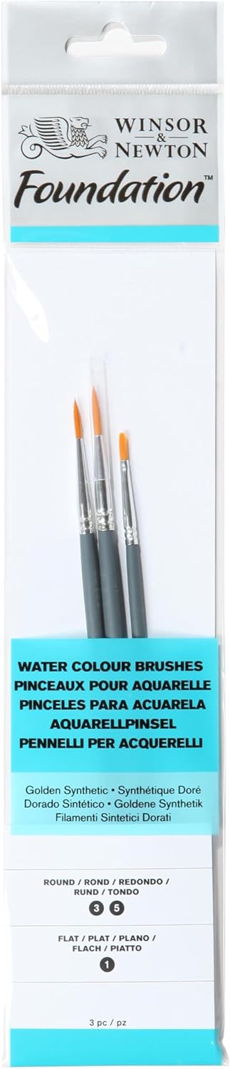 Winsor & Newton Foundation Watercolour Brush Set, Short Handle, Round & Flat, 6 Pack