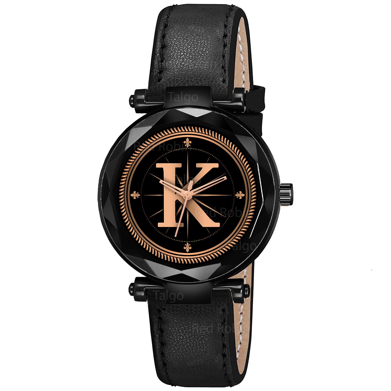 Sky Mart Analog Round Black Dial Alphabet K Design Stylish Black Leather Strap Classic Design Fancy Wrist Watch for Women and Girls, Pack of 1 – Alpha-K-GEN-BK-BLK-L