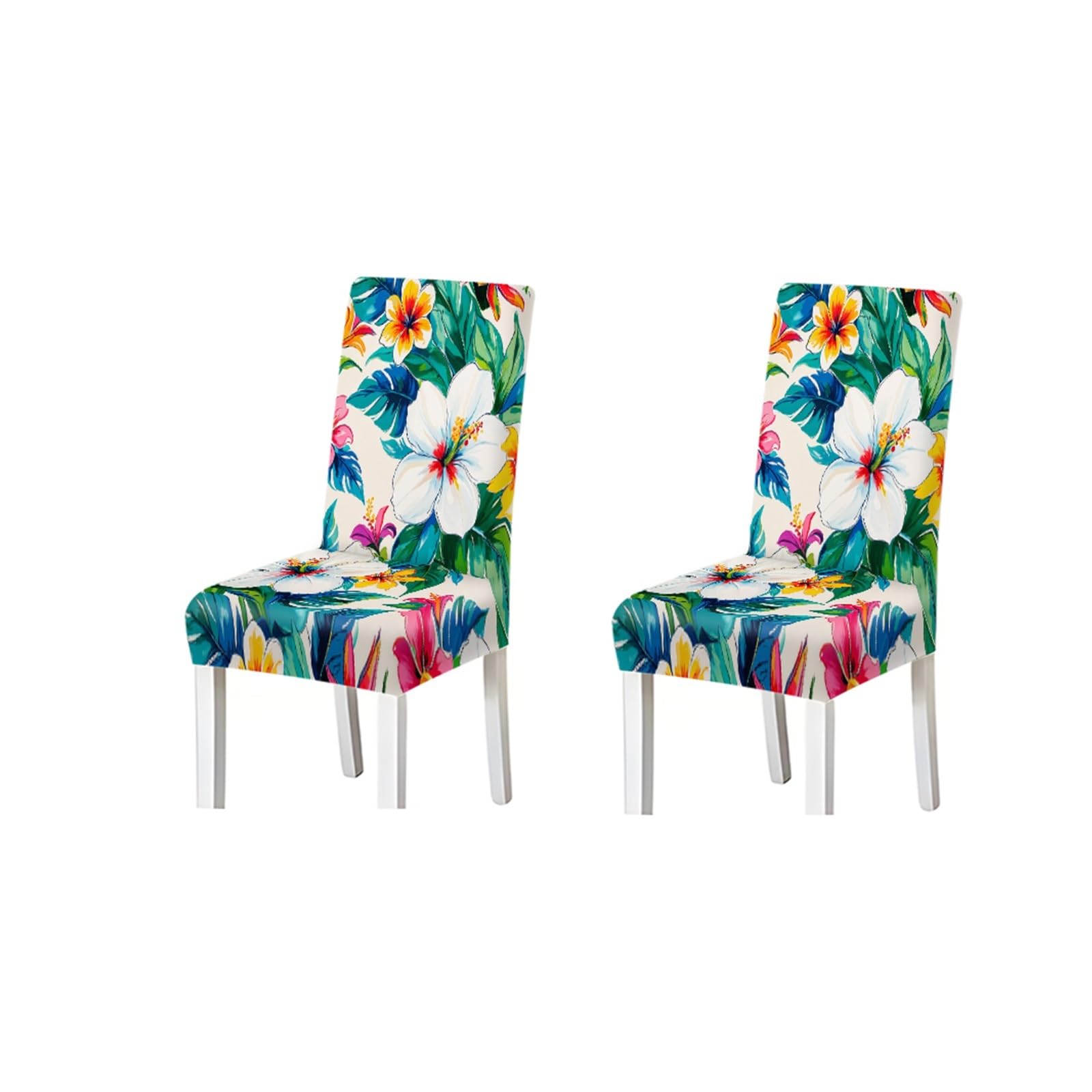 Bosuybn One Color Tropical Hibiscus Monstera Floral Print Dining Chair Covers, Stretch Slipcovers For Kitchen Dining Room Summer, 2/4/6Pcs Furniture Protectors For Home Dining Room(2Pcs Chair Cover)
