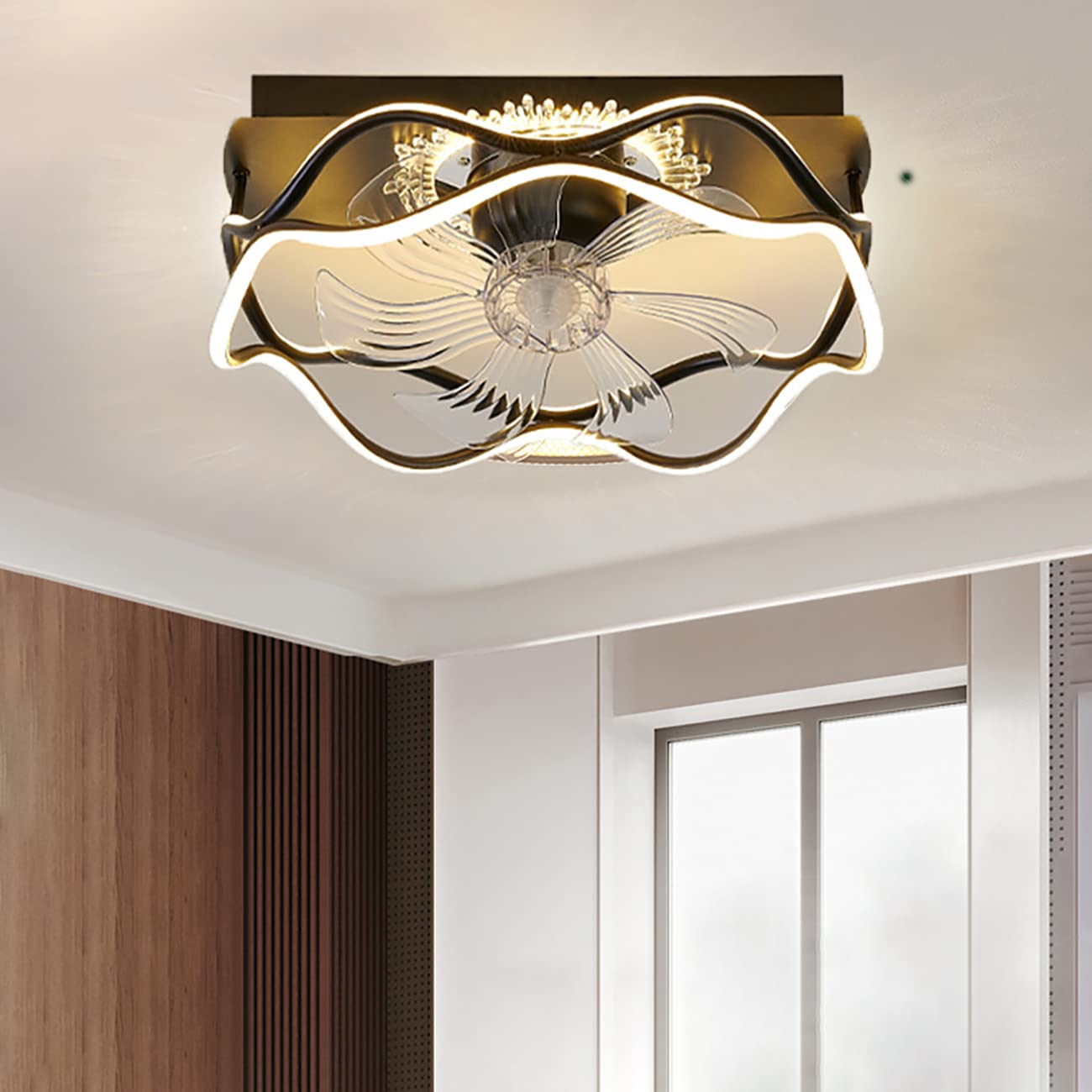 HXYSXHJUO Fan Lights, 60W Fans with Ceililights Silent Reversible Remote Control Led 360°Shakihead Ceilifan Lights Timer for Bedroom Liviroom Diniroom Lighting/Black/3*L
