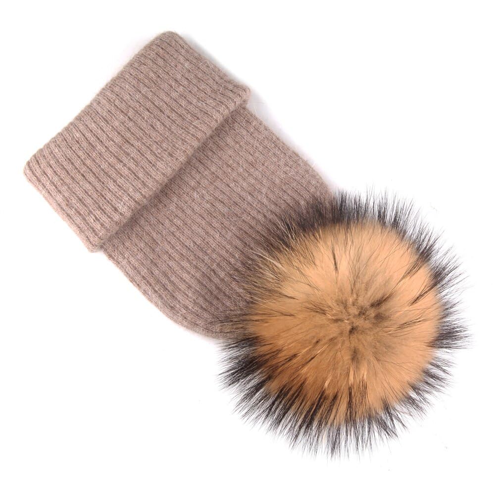 Bonnet d'hiver tricoté pour femme, bonnet à pompon (argenté, taille unique)