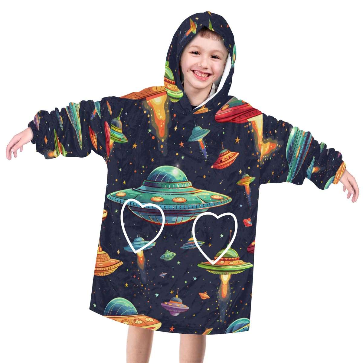 Wearable Blanket Hoodie for Kids, Starry Sky Aircraft Fleece Sweatshirt Blanket Oversized Blanket Sweatshirt with Pocket Flannel Warm Hooded Blanket 6-10 Year Old Girl Boy Gift, One Size