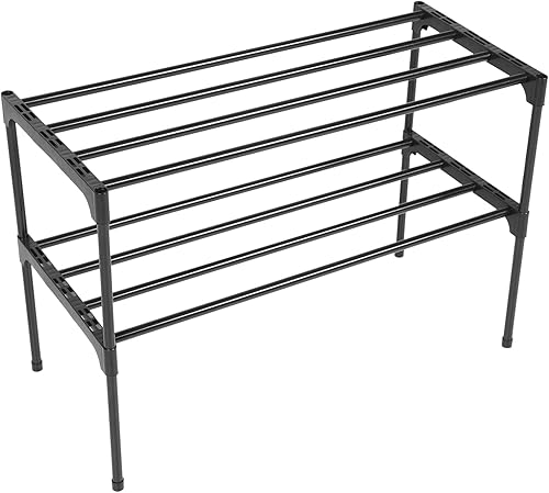 Estante de zapatos de metal de 2 niveles de 2 niveles, apilable, organizador de zapatos de acero inoxidable, estante de almacenamiento para