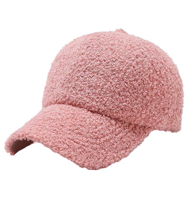 Baseballkappe aus Lammwolle, warm, Winter, Teddy-Fleece, Hip-Hop-Kappe für Männer und Frauen, Outdoor-Reisen, Pink, Medium