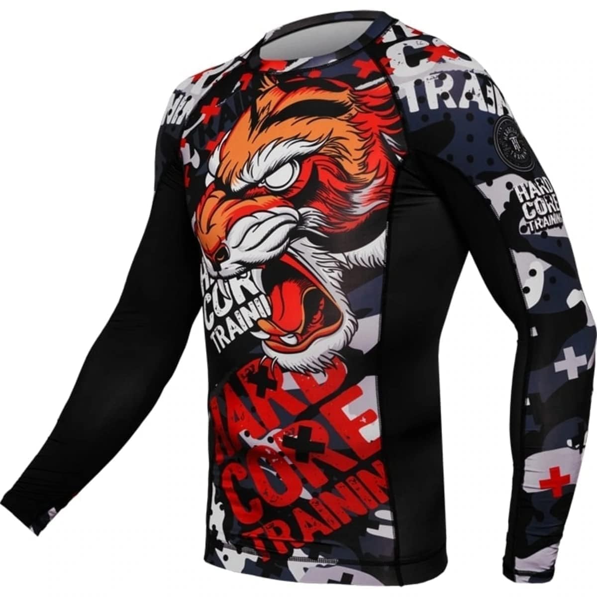 Hardcore Training Rash Guard Mężczyźni Kompresja Koszulka Długi Rękaw BJJ MMA No-Gi Obcisła Grappling Boks (DE/NL/SE/PL, Alfa, 5XL, Regularny, Regularny, Black/Orange/Red)