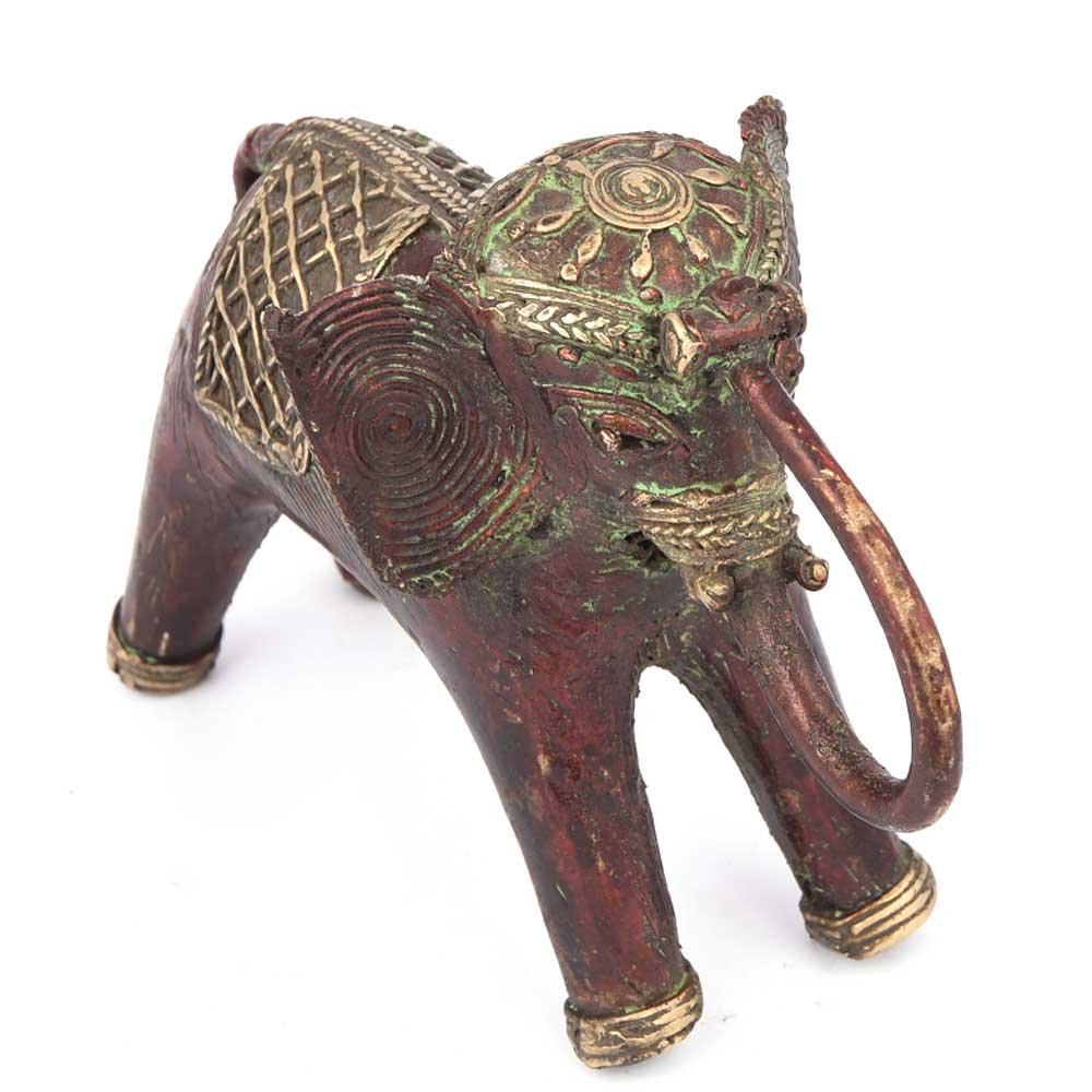 D031 中古 インド製 ブラス 象 置物 真鍮 ドクラ 伝統工芸 Amazon.co.jp: インドの棚 赤い彫刻 象 ドクラ像 ショーピース
