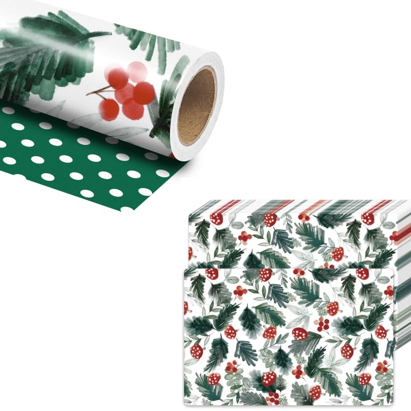 LeZakaa-Reversible-Christmas-Wrapping-Paper-Roll-17-inches-x-328-Feet-50-Pack-Paper-Placemats-Red-Mushroom-and-Holly-Design 61aGlck94BL