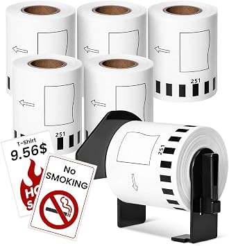 6 Rolls DK-2251 Black/Red Continuous Length Label Replace for Brother DK 2251 White Paper Tape 2.4in x 50ft Compatible QL-800, QL-810W, QL-820NWB | 6 Rolls Continuous Length Label, Work with QL-800, QL-810W, QL-820NWB, Black/Red on White Paper Tape, 62mm x 15.24m