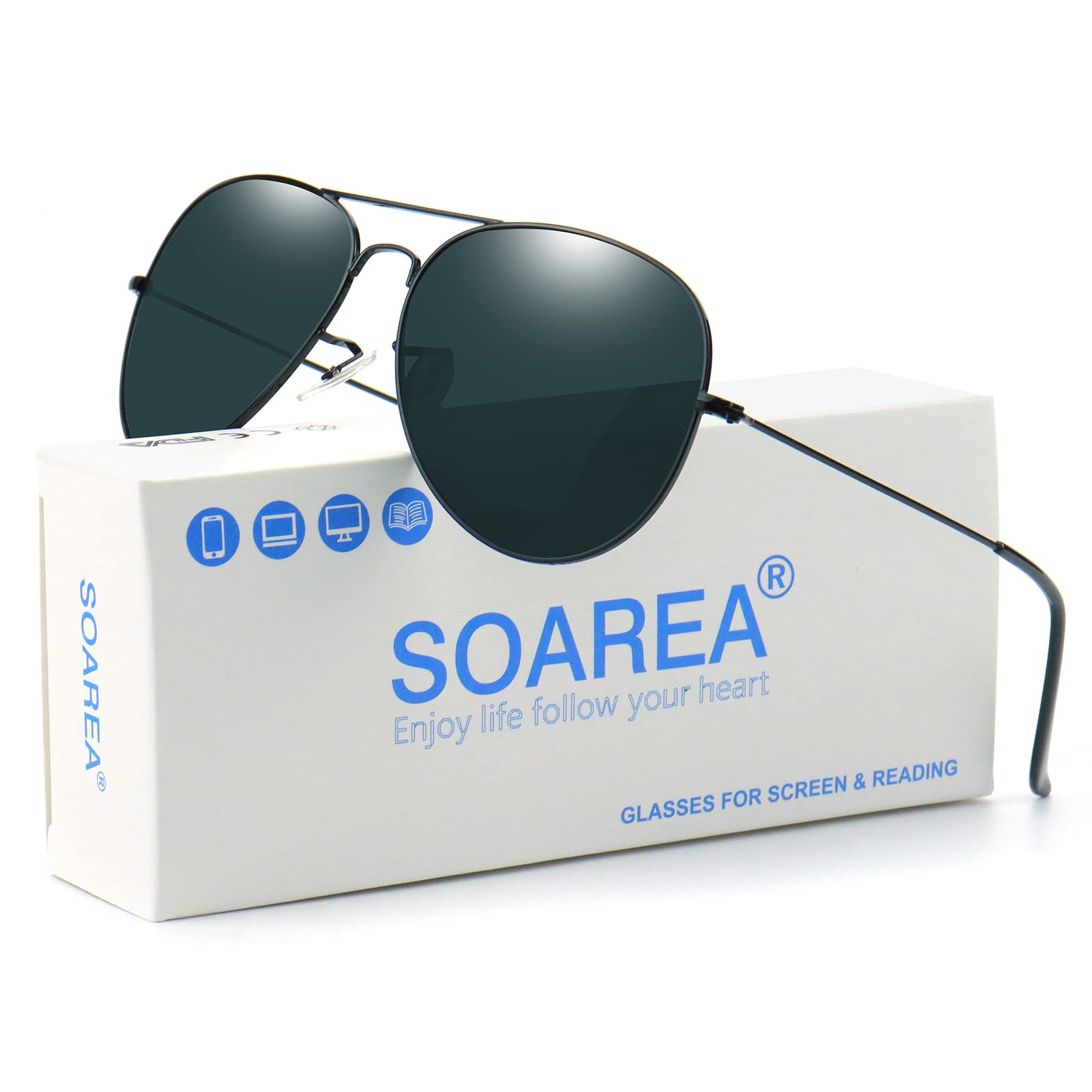 SoareaClassic Aviator Sunglasses for Women Men Real Glasses Lens Pilot Sunglasses Cut UV400 with Dark Shadow Lens