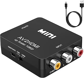 RCA para HDMI, Conversor AV para HDMI, adaptador conversor de áudio de vídeo CVBS composto Mini RCA 1080P compatível com leitores de DVD PAL/NTSC para TV/PC/Xbox/ PS3/STB VHS/VCR/Blue-Ray com cabo de carregamento USB