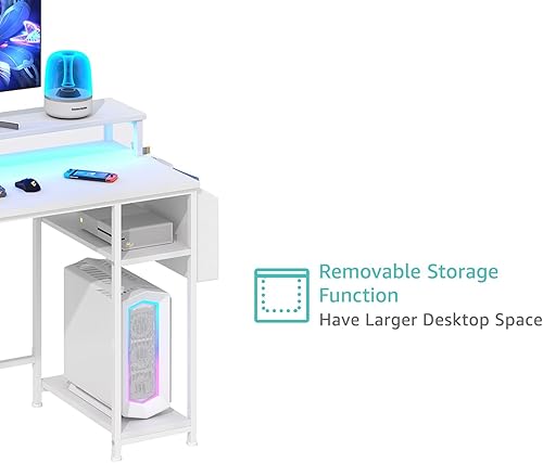 Miniatura 8 de Lufeiya - Escritorio blanco para computadora con gabinete de cajones, escritorio de oficina en casa de 55 pulgadas con estantes para monitor,