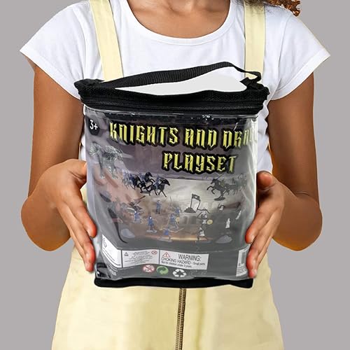 Miniatura 7 de Liberty Imports Juego de figuras medievales de caballeros y dragones  42 figuras de soldado de fantasía de plástico y accesorios juguetes para niños