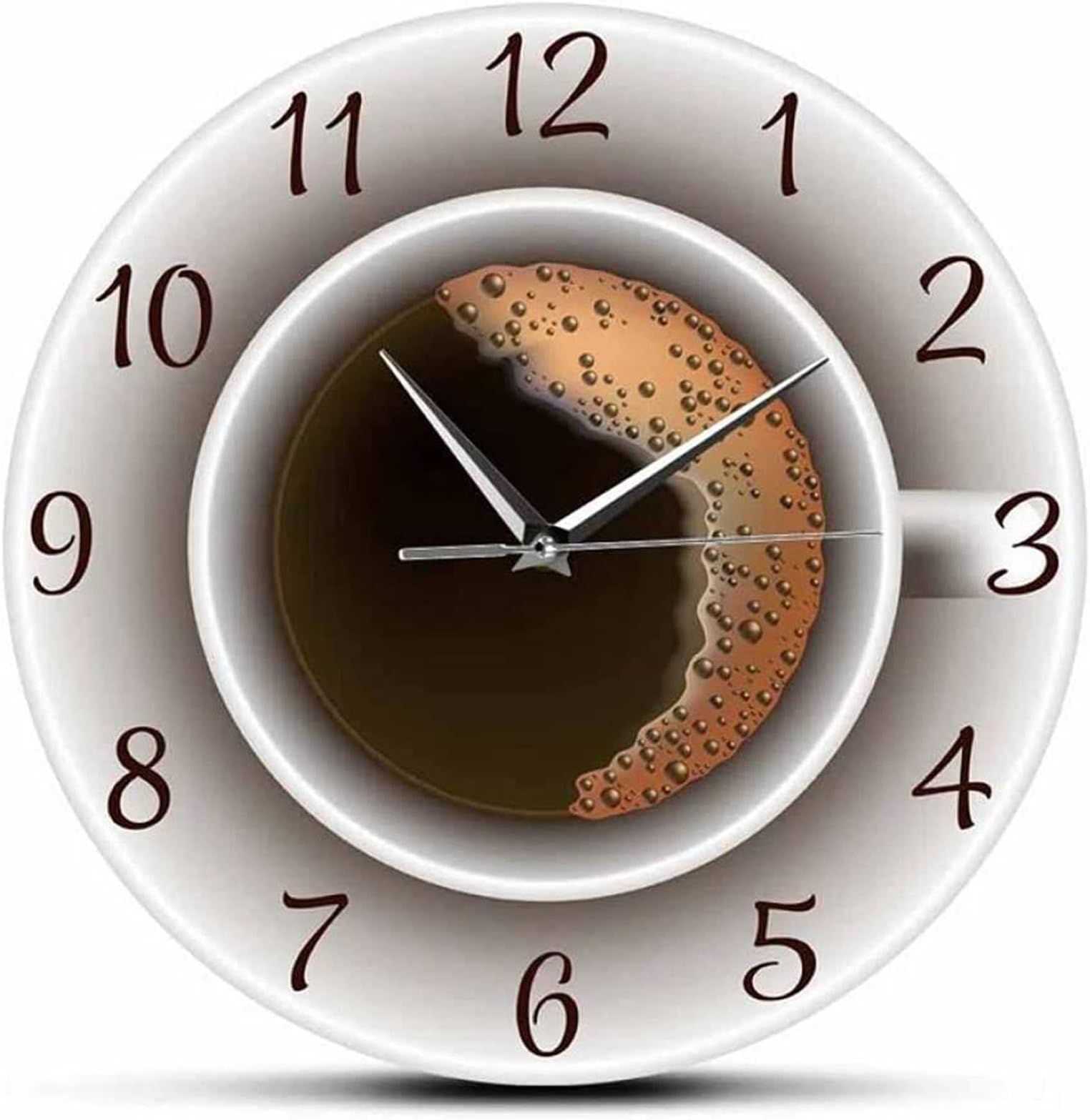 Printed Acrylic Wall Clock Coffee Shop Wall Sign Wall Clock Modern Design Cafe Style Wall Clock Cup of Coffee with Foam Decorative Kitchen Decor Gift-12 inchs