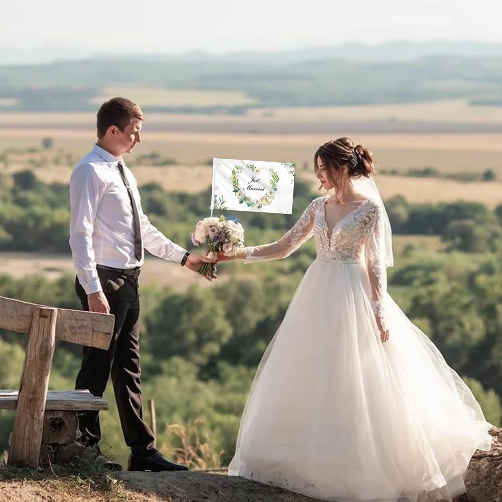 Just Married Bandiere per Auto Matrimonio Decorazione 47 x 30 cm