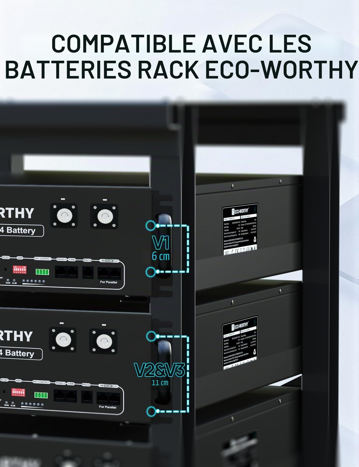 ECO-WORTHY Rack de serveur 3U à 6 étages avec roues pour batterie LiFePO4 48 V 100 Ah 50 Ah