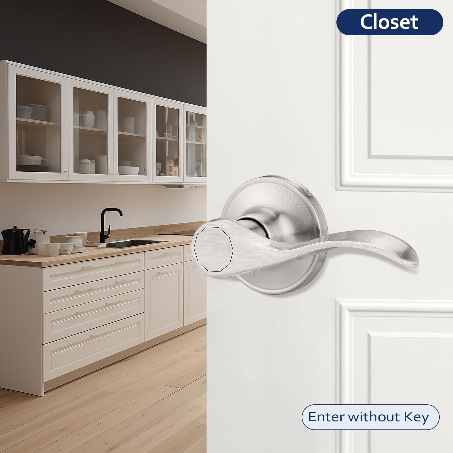 Hallway Closets Interior Door Knobs Lever Unlocking No Keys Passage Door Handles Brushed Nickel Finish-Wave Style Drop Door Levers Contemporary Satin Nickel Durable Door Hardware-2 Pack