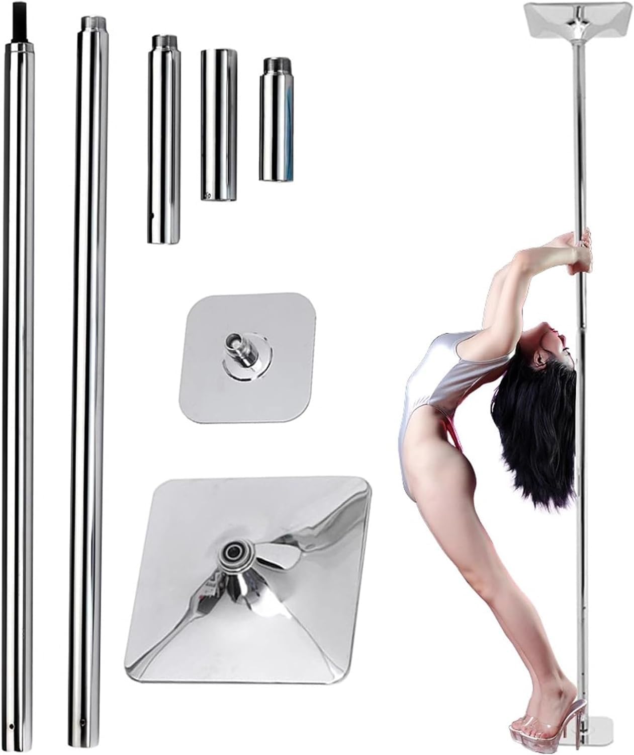 AYCDL Pole Dancing Pole for Home Professional Spinning Pole Spinning Static Dancing Pole for Home Apartment Bedroom, 2.2m-3.8m Adjustable Height Stainless Steel, for,Silver-?320cm-335CM/10.5ft-11ft