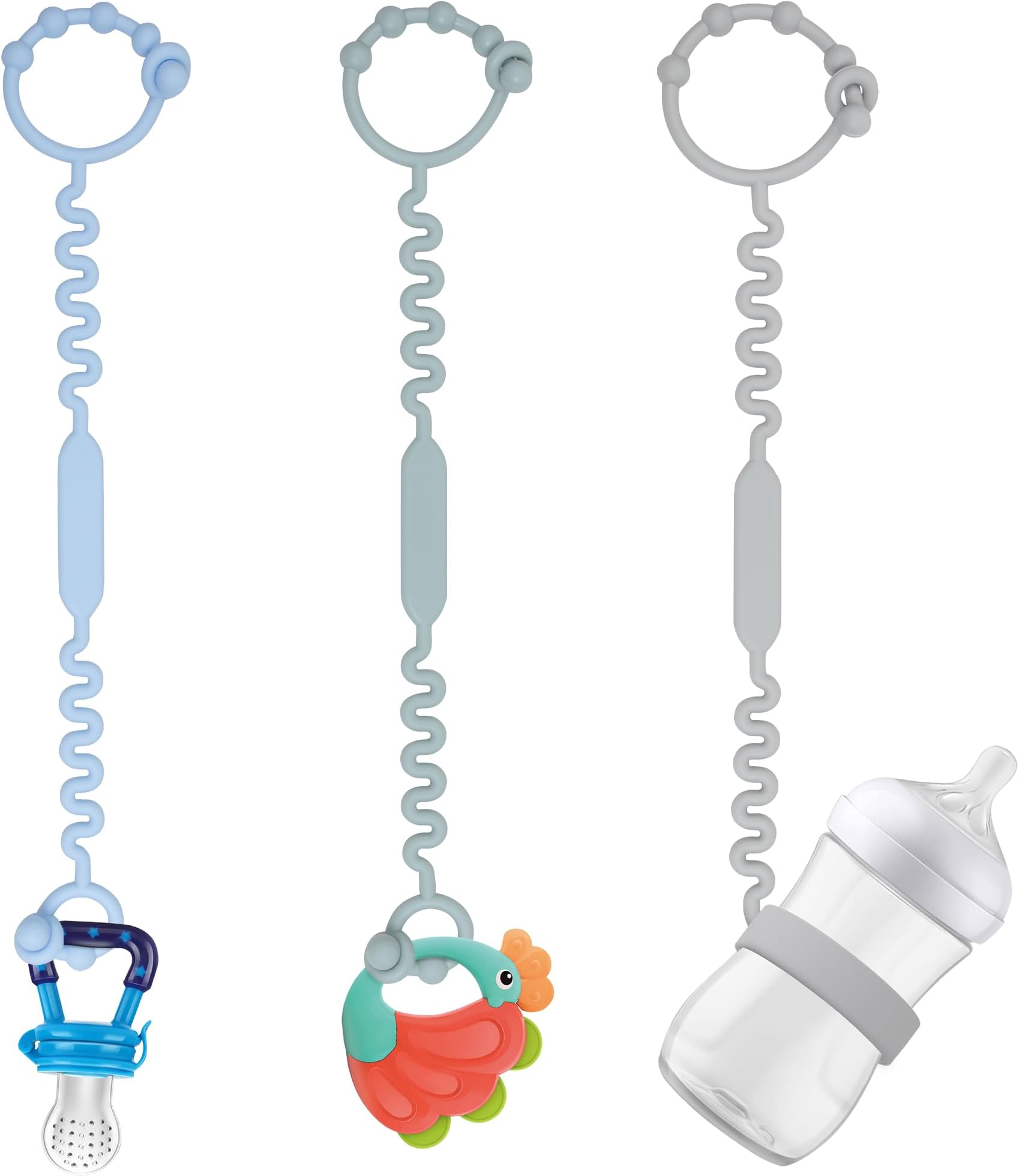 - Toy Straps, Pacifier Holder Clip with Self-Adjusting Bayonet, Pure Silicone Material Without BPA; Can Be Used for Teethers, Feeding Bottles, Toys, Baby Cribs, High Chairs(Blue-3ps)