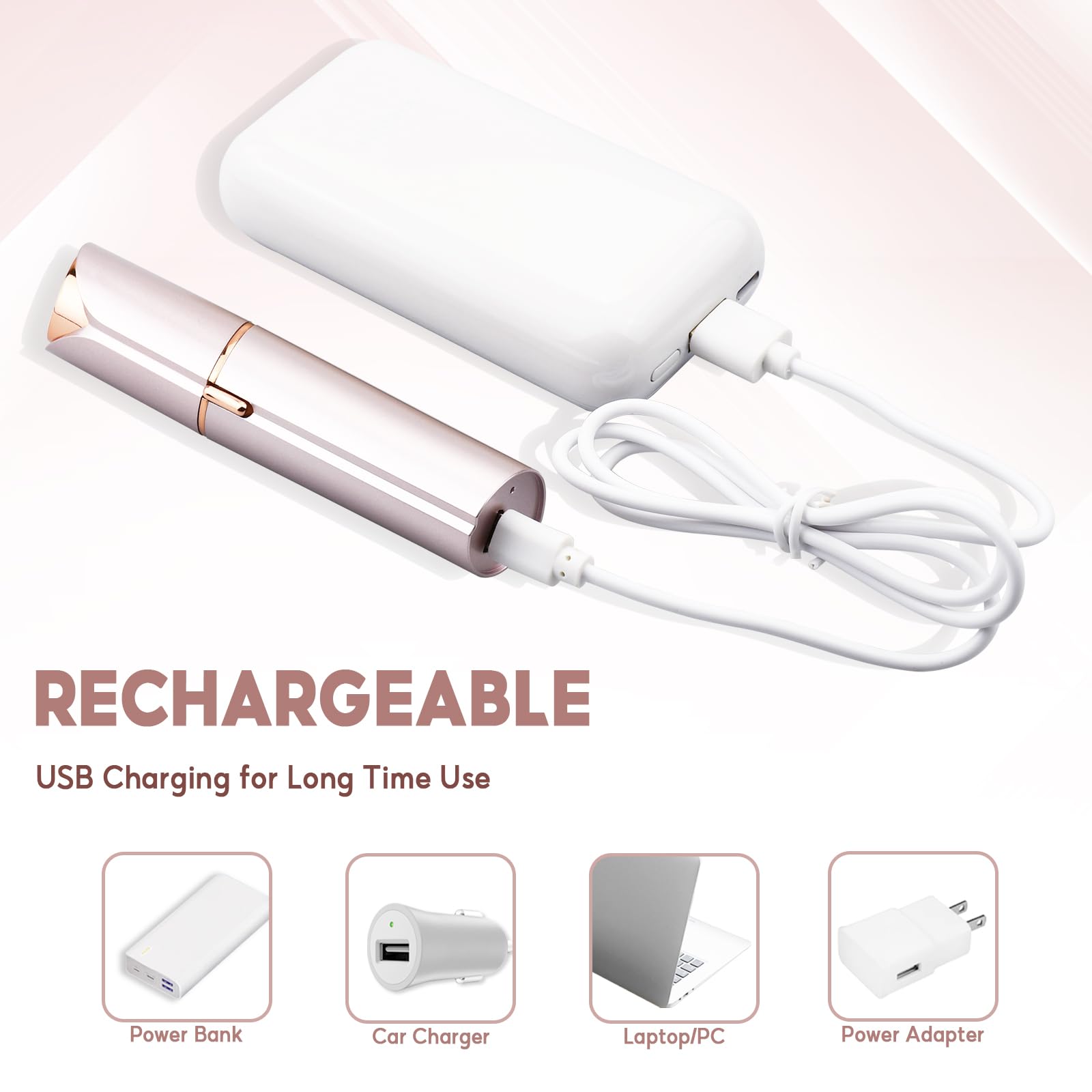 Facial Hair Removal for Women, Painless Hair Remover Device Lady Face Electric Razor for Lip, Chin,arms with USB Rechargeable Included 2 pc Replacement Heads