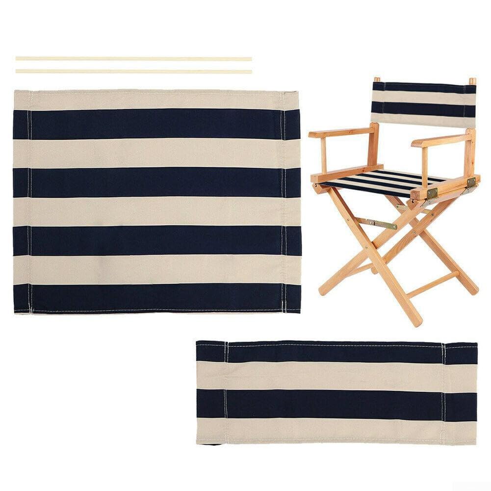 Coprisedili di ricambio in tela, coprisedia da regista, kit per sedie da giardino, stile casual, in tessuto di poliestere navy e bianco (2 set)