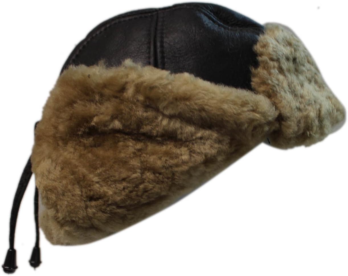 Men's B3 Brown Ginger Cream RAF Aviator Shearling Sheepskin WW2 Flying Hat