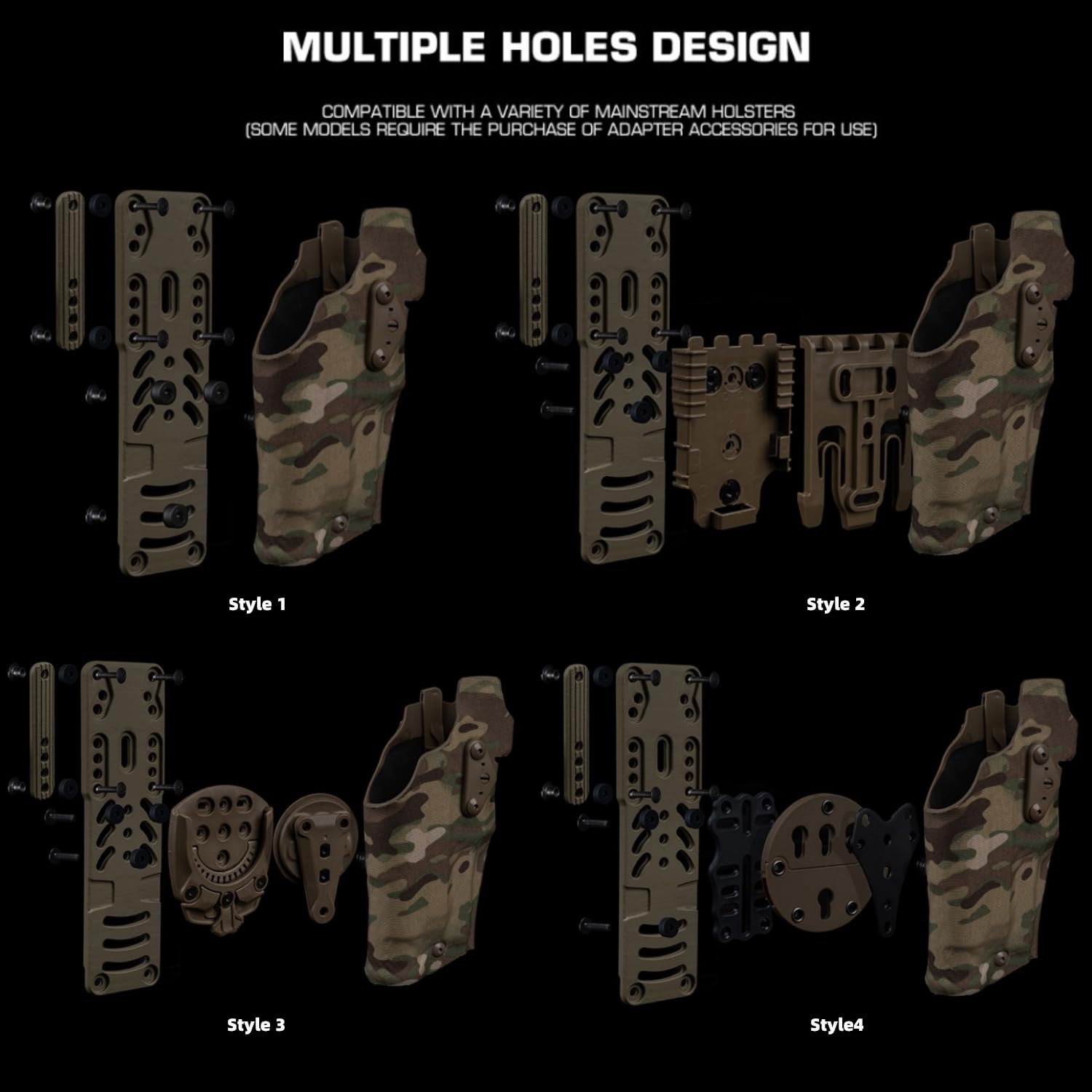 Adaptateur modulaire pour étui à Arme, Adaptateur Tactique pour étui de Jambe pour kit QLS, Accessoire pour Ceinture de Service avec Sangle de Cuisse pour Airsoft, Chasse et tir