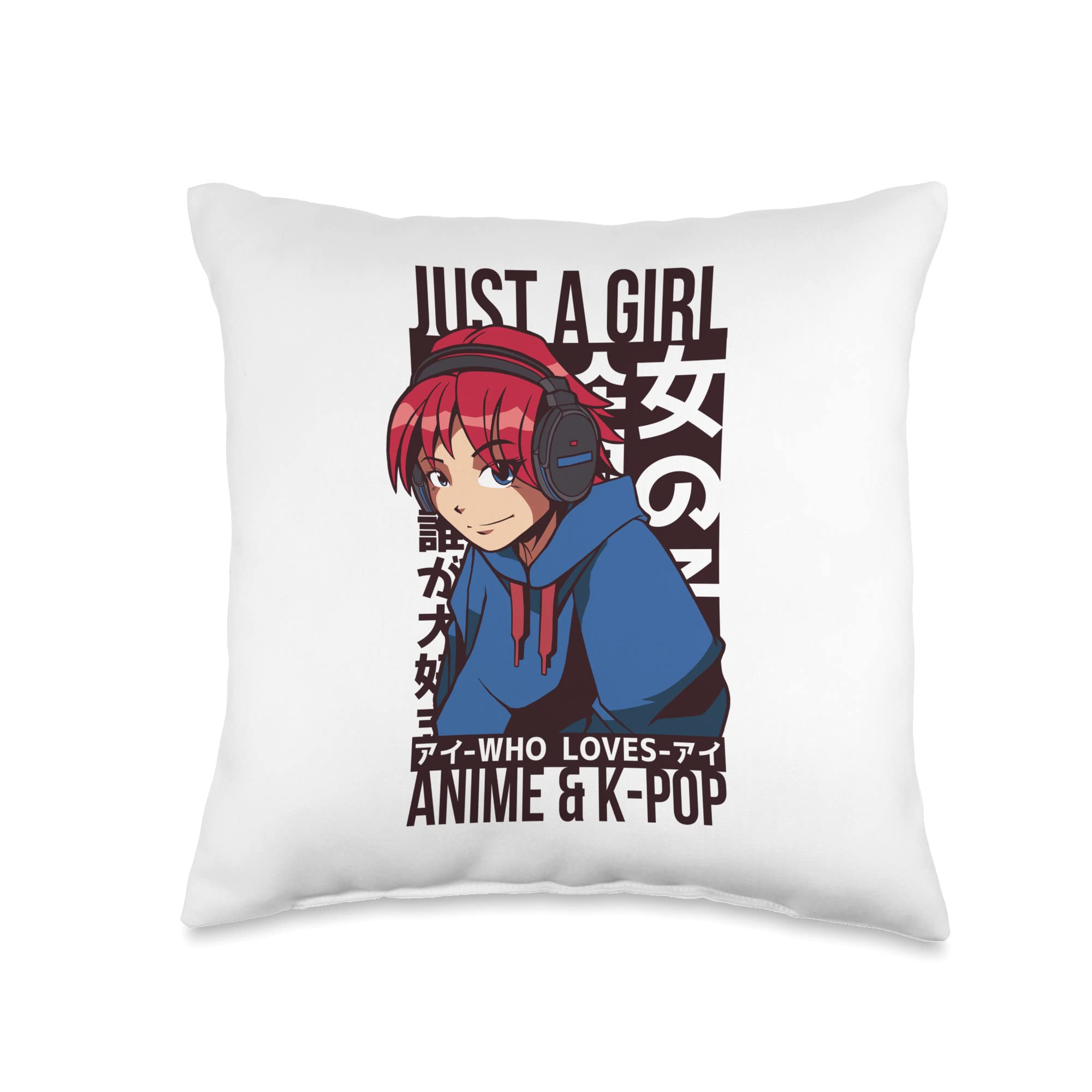 Anime K-Pop Love Girl Who Loves Anime and K-Pop Throw Pillow, 16x16, Multicolor