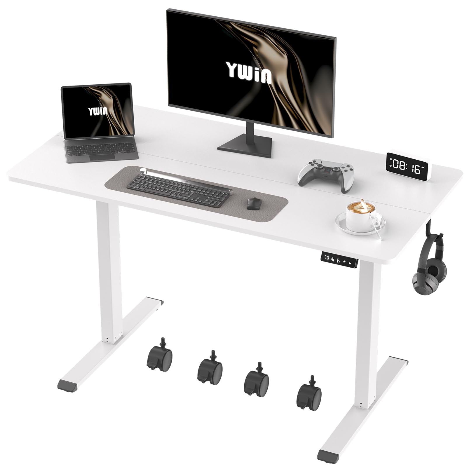 Ywin Electric Height Adjustable Standing Desk with Wheels 63 x 24 inches Ergonomic Stand Up Desk for Home