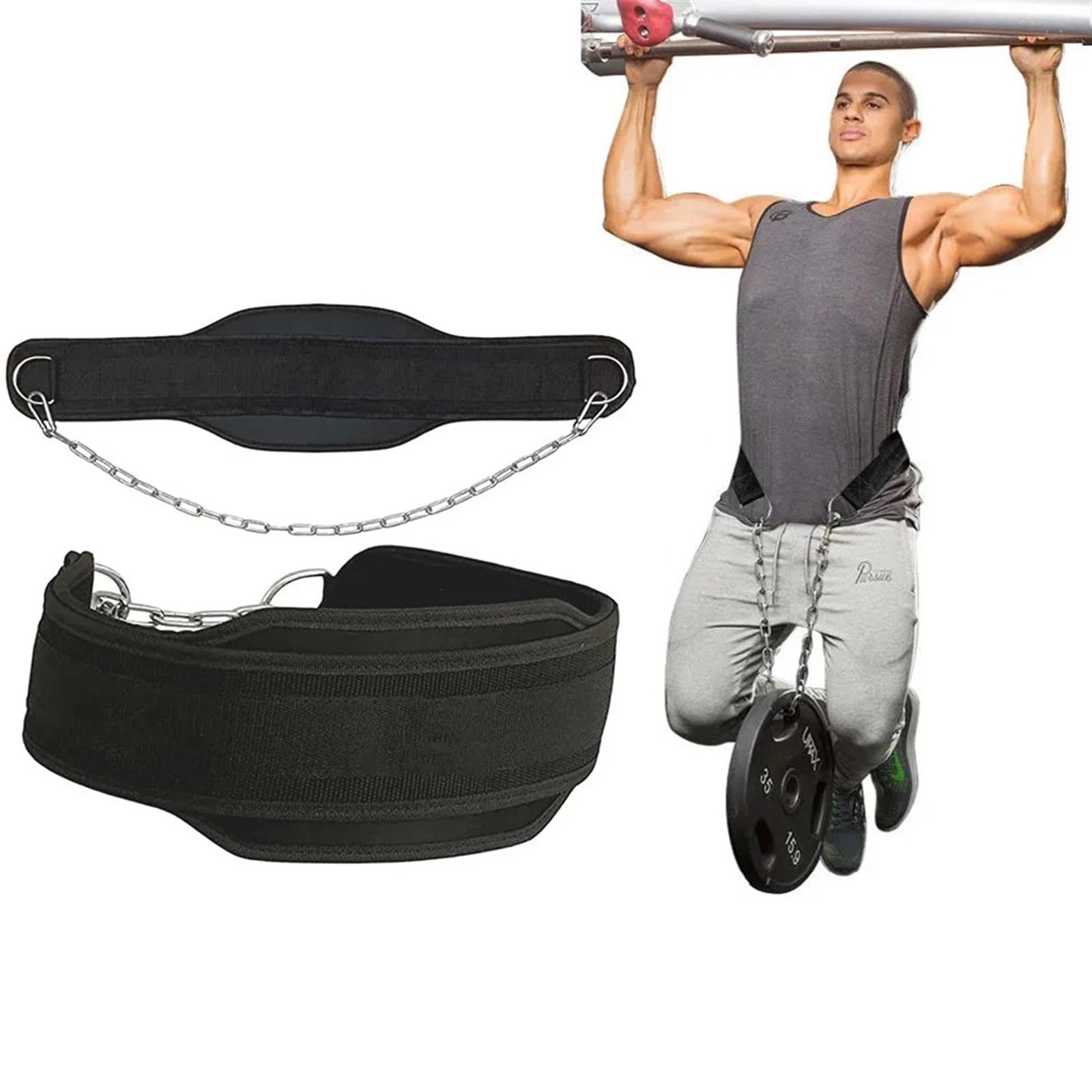 Pas do podnoszenia ciężarów, Pas do podnoszenia ciężarów Neoprenowy pas do ćwiczeń na plecach z łańcuchem do kulturystyki Fitness Podciąganie Trening siłowy Obciążenie pasem biodrowym Pas do podnoszen