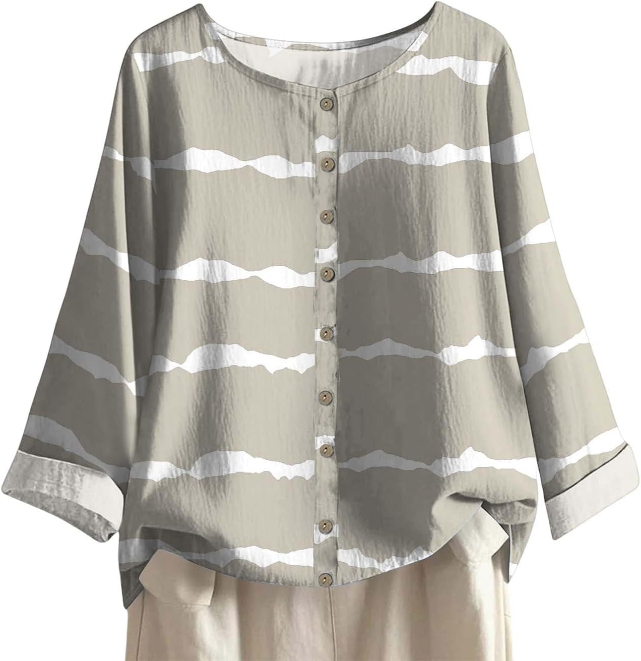 Womens Shirts Button Down Henley V Neck Long Sleeve Going Out Tops Linen Dressy Fall Floral Print Blouses Y2K Top