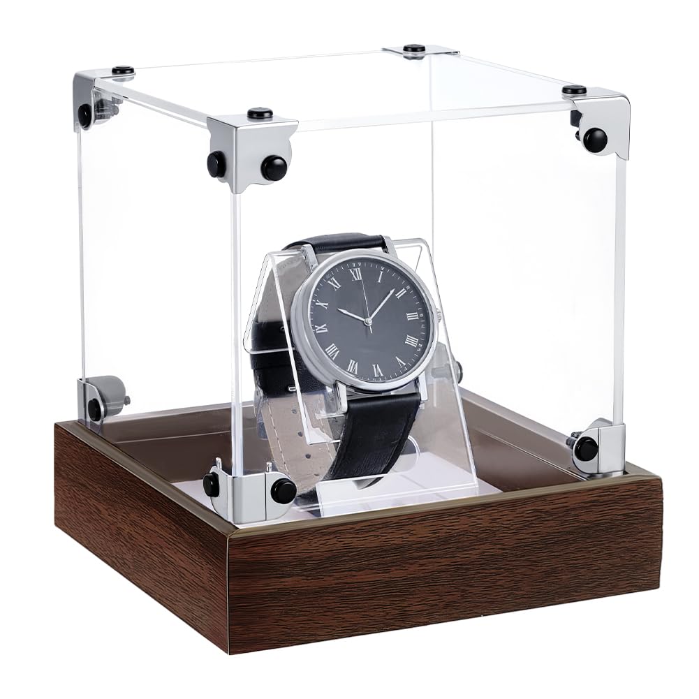 PH PandaHall Cajas de exhibición para relojes, funda para reloj individual de acrílico con base de madera, porta pulseras, joyas, expositor para relojes de hombre y mujer, 11,8 x 11,8 x 13,1 cm