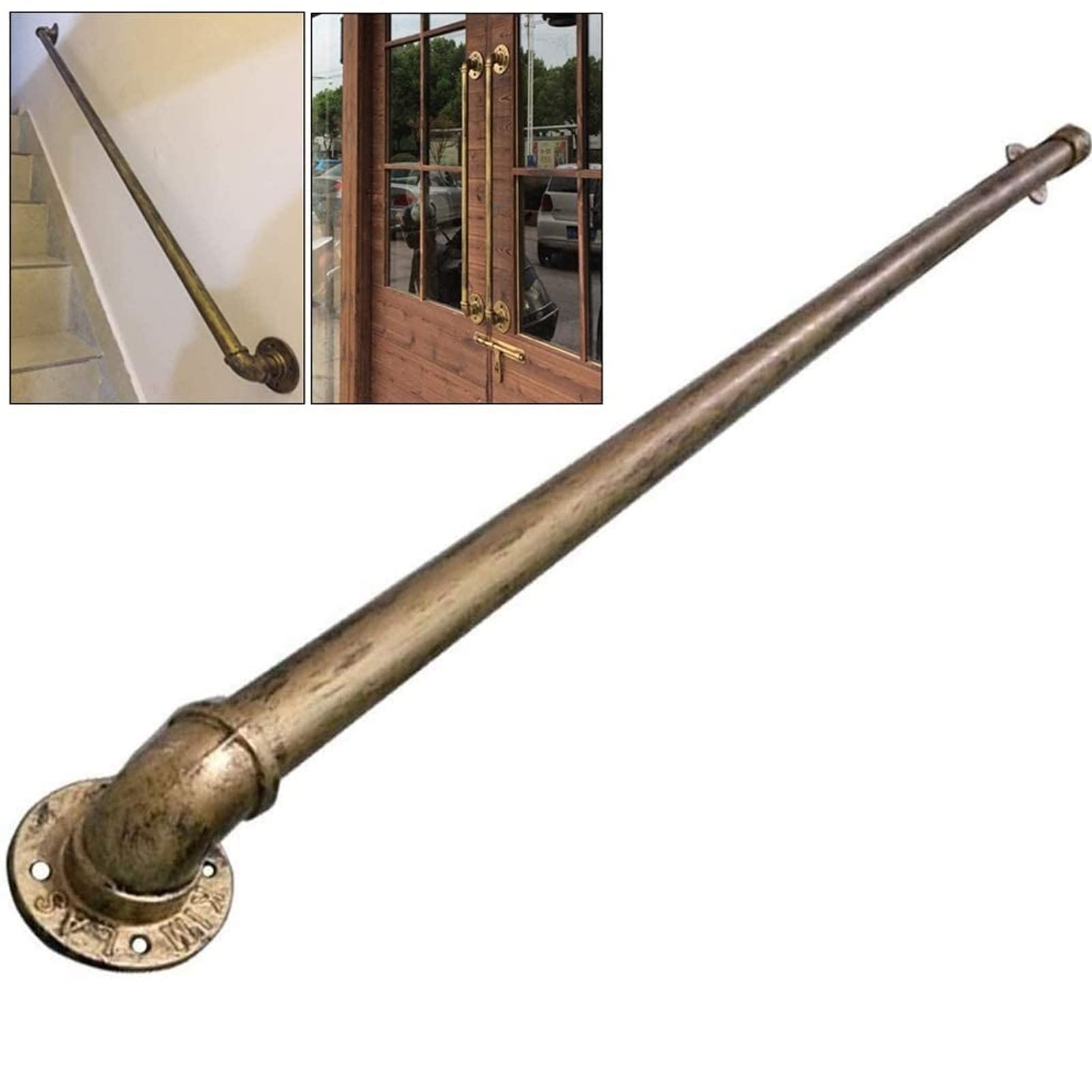 MNYDXY Vintage Gold-copper Handrail for Indoor Outdoor Stairs, Wall Mount Banister Safety Hand Rail Assistive Staircase Railing Water Pipe - Metal Wrought Iron 30cm~600cm (Size : 8ft/240cm)
