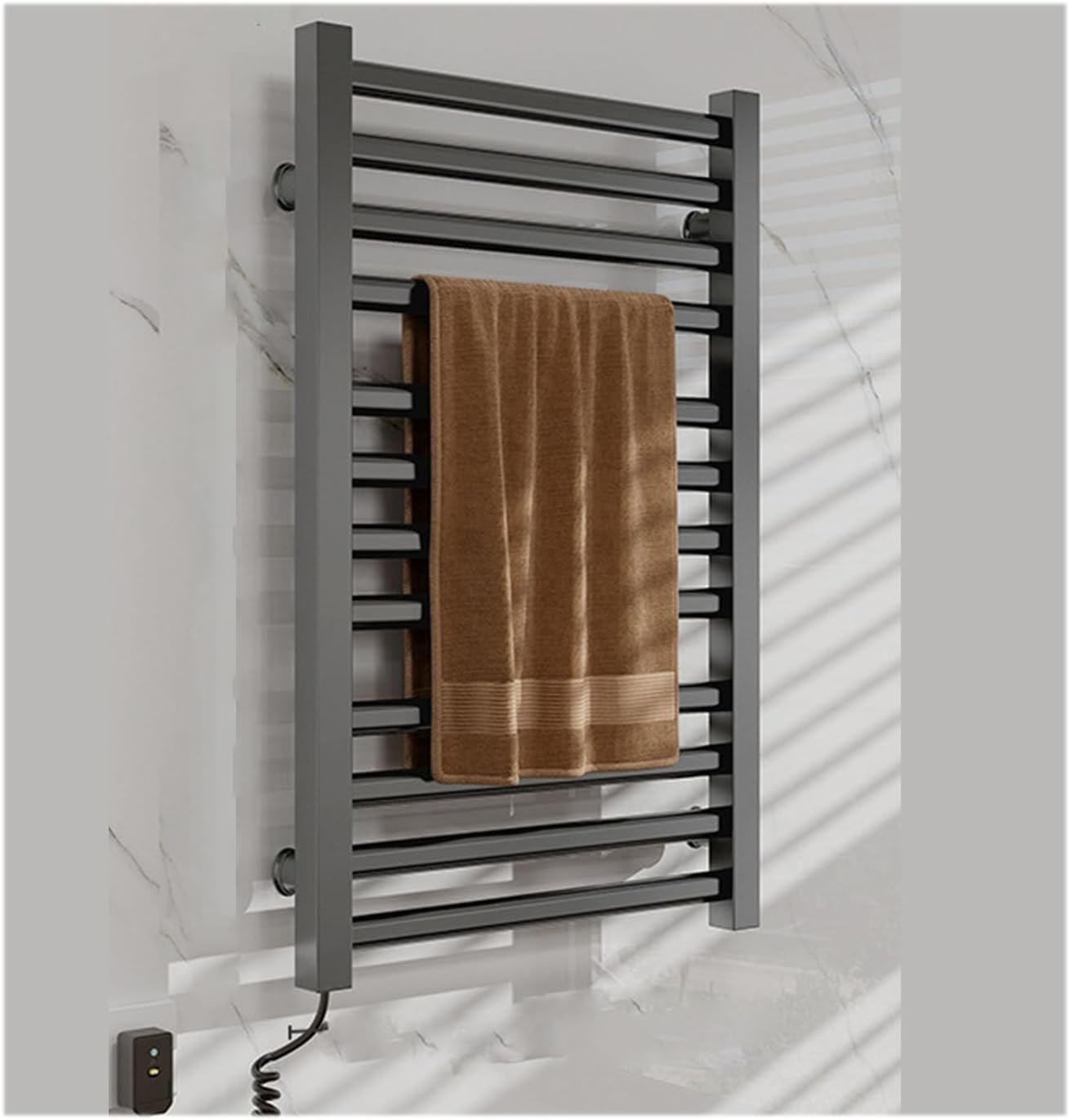 Towel Warmer Rack Plug-in,Towel Dryer for Bathroom Wall Mounted,Electric Heated Towel Rack Bathroom Accessories,Gray,Plug in Right