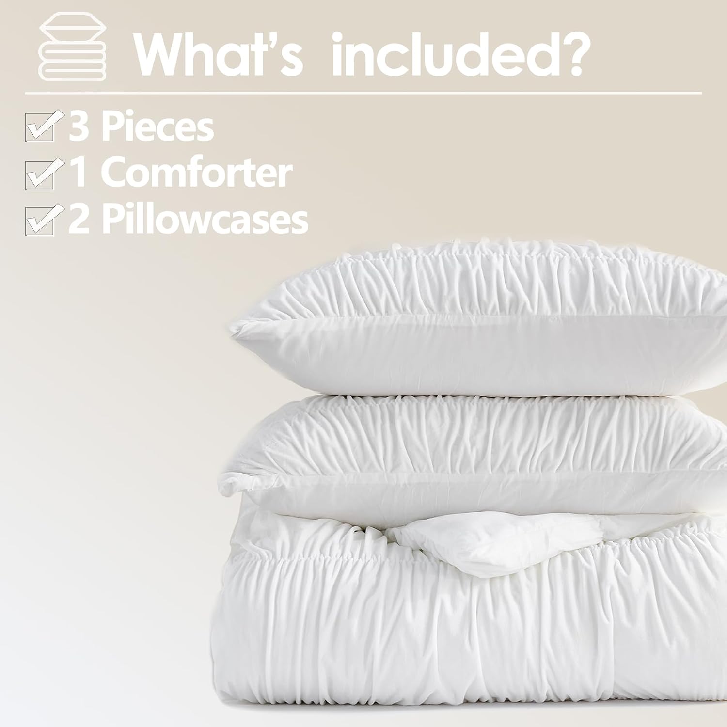 Bedbay Velvet Wrinkled Comforter Set Queen Size,White Ruched Bedding 3 Pcs,Aesthetic Boho Bedding Comforter,Luxury Velvet Ruffled Queen Bedding Sets,Shabby Chic Ruffle Fluffy Comforter Bed Set - Image 3