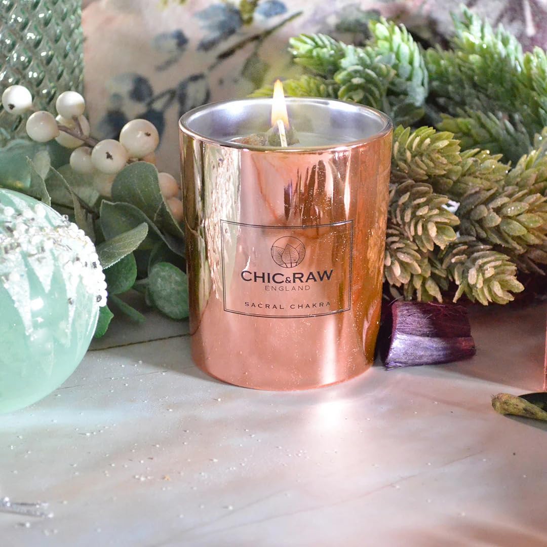 Chic & RAW - Amethyst Sacral Chakra Scented Candle - Made of Ylang Ylang Oil, Soy Candles for Home Scented, Lavender Candles for Home, Get Well Gifts for Women