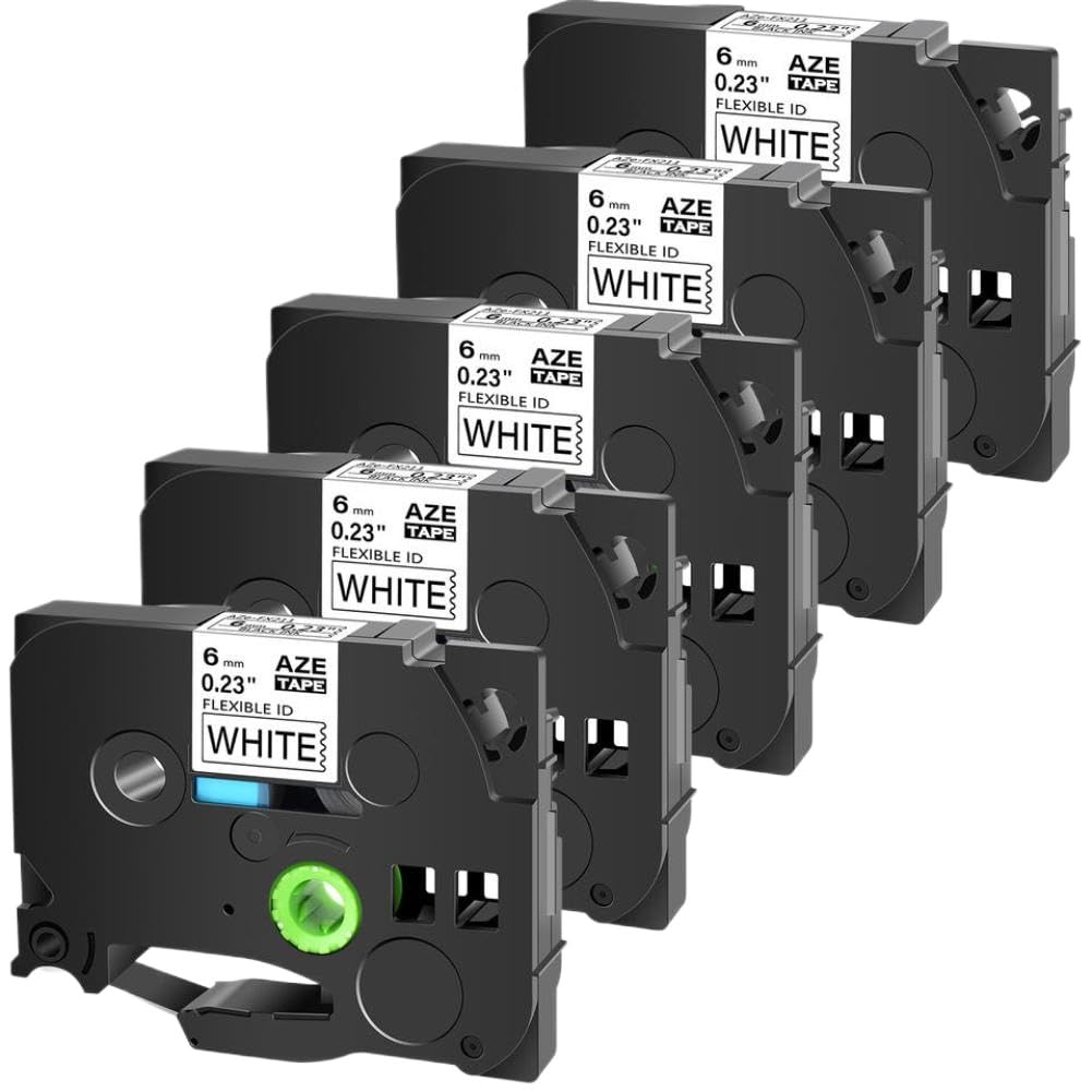 Cinta de etiquetas laminada de identificación flexible 10PK compatible con PT-1000 TZE-FX211 6 mm negro sobre blanco