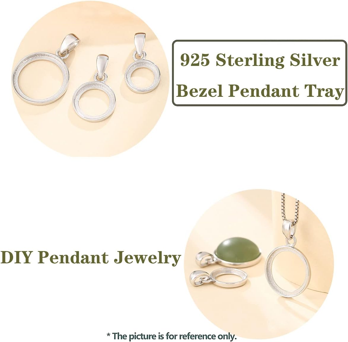 Pendant Blank Bezel Base Setting Sterling Silver Circle Pendant Tray fit 18mm Round Cabochon DIY Jewelry Craft Making