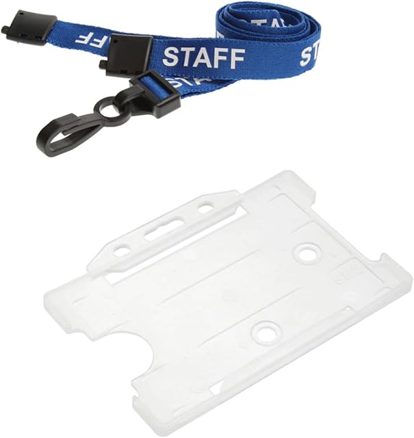 Staff Lanyard Neck Strap Holder Card ID lanyards with Safety Breakaway and Clear ID Badge Card Pass Holder for NHS, Work Office, Security, Nurse, Teacher, Schools - Blue Plastic Clip (Pack of 1)