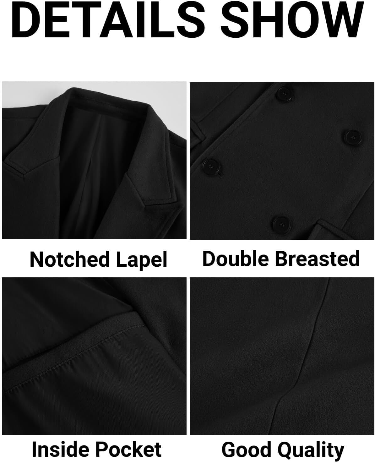 PASLTER Mens Trench Coat Mid Long Double Breasted Slim Fit Peacoat Notched Lapel Winter Business Overcoat - Image 4