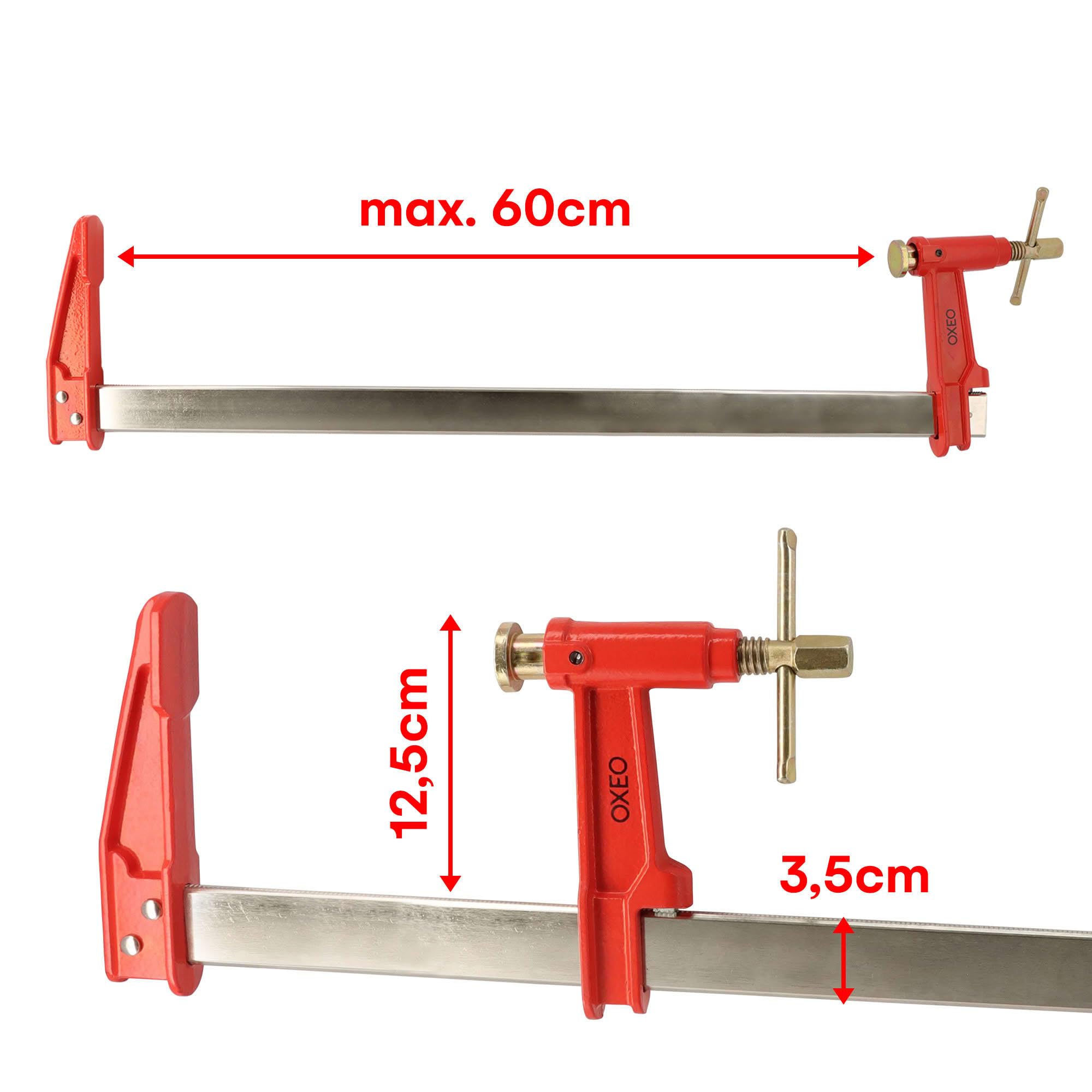 Lot de 6 serre-joints à pompe - 2 x 30cm, 60cm et 80cm - Acier laminé - Frein anti glissement