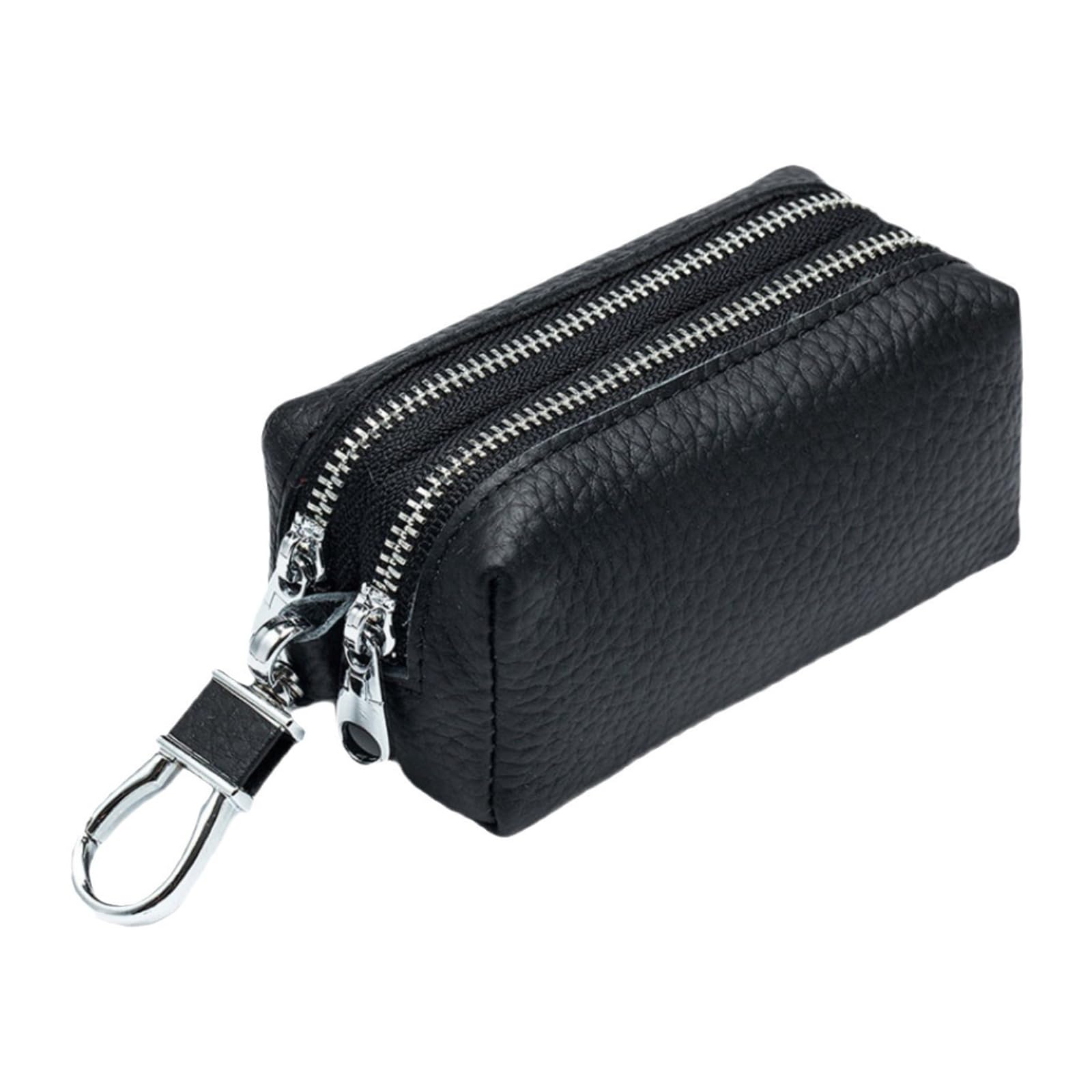 Guolich Llavero del Coche Bolso Doble Cremallera Cuero Protección Llave Titular de la Moneda Llavero con Ventana Transparente para el Control Remoto de la Llave del Coche