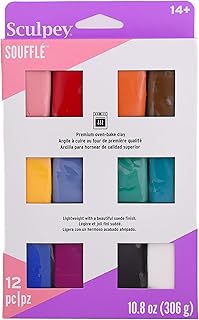 Polyform Sculpey Soufflé Polymer Oven-Bake Clay, 12 color set, Non Toxic, 10.8 oz., Great for jewelry making, holiday, DIY, mixed media and more! Premium light-weight oven bake clay.